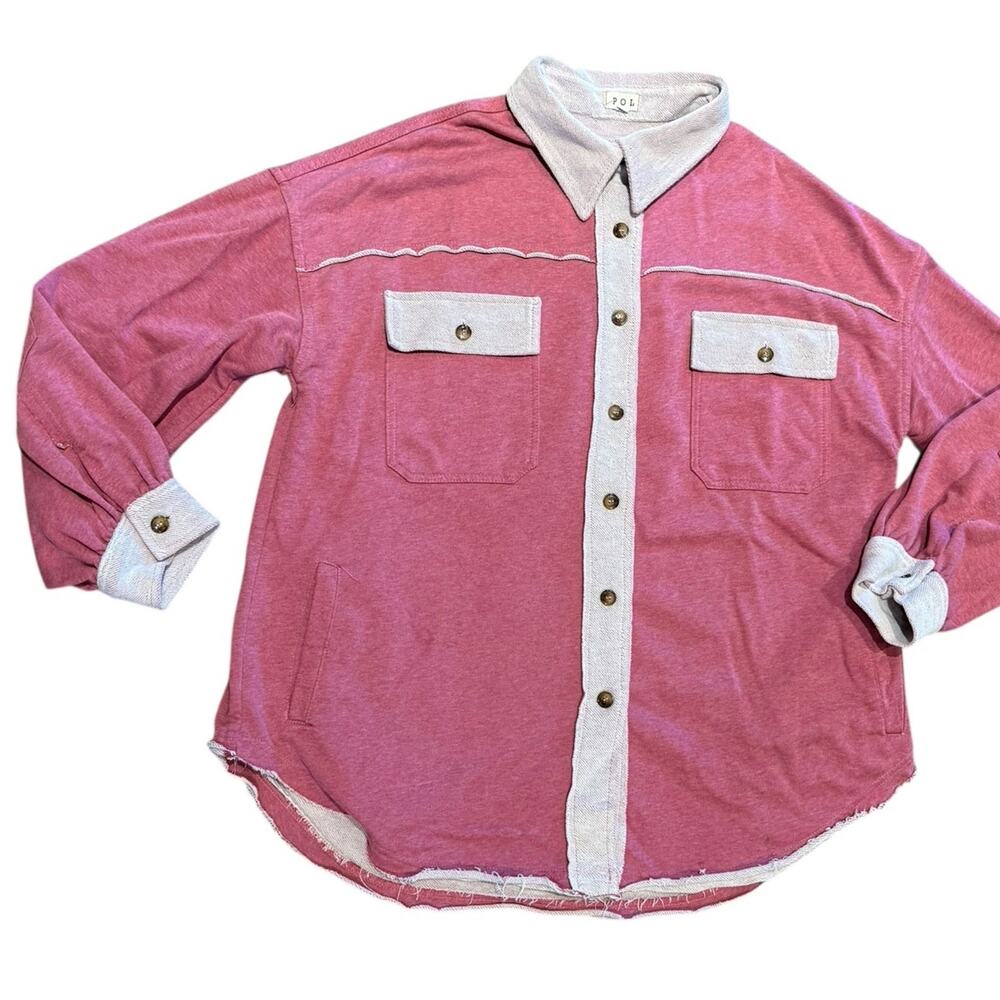 POL Women’s Size Medium Pink Shirt Jacket Shacket Button Up